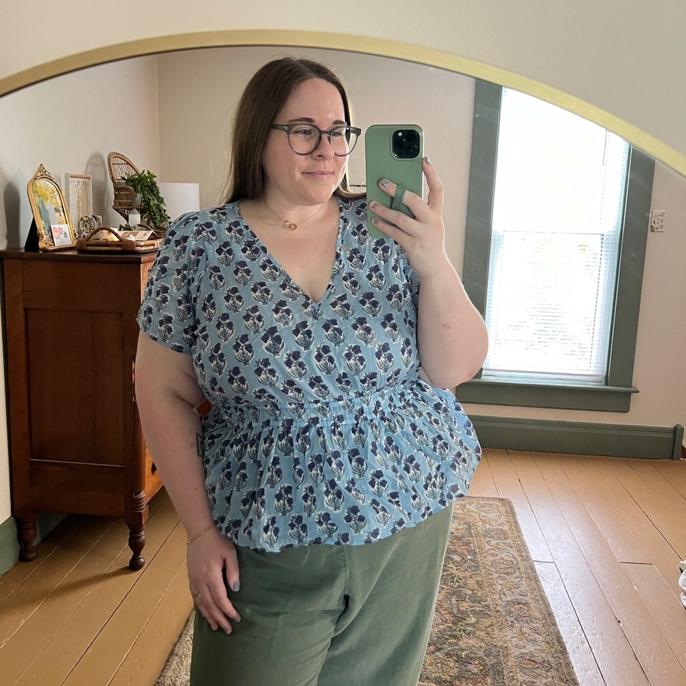 2X Block Print Peplum Blouse